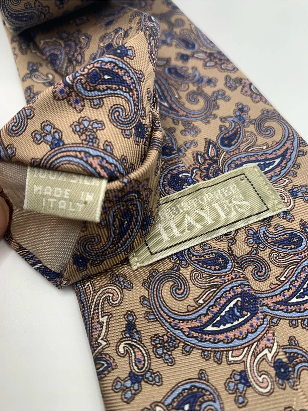 Classic Beige Paisley Men's Tie - Blue Paisley Pattern